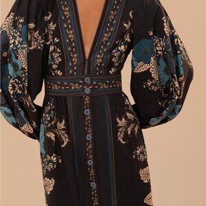 Farm Rio Blossom Tapestry Black Midi Dress